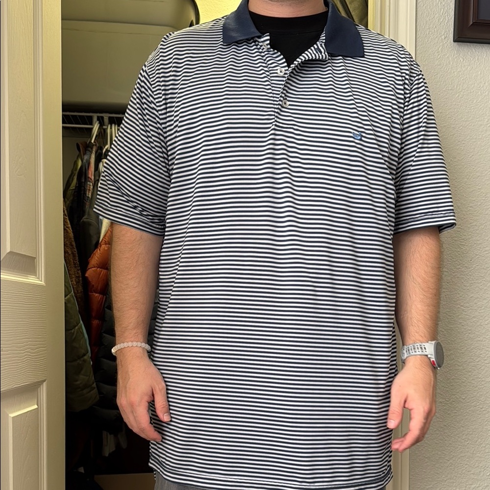 Southern Marsh Men's Striped Polo Shirt - Navy and White